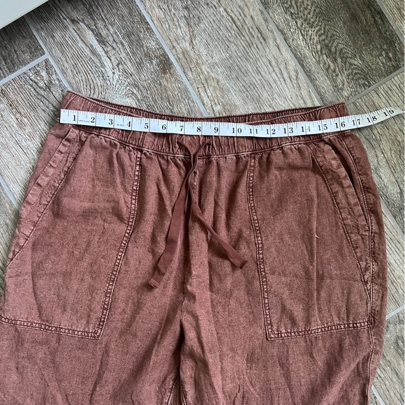 Pilcro Linen Blend Drawstring Pants, Brown, Wide Leg Relaxed Fit, Women’s Large - Picture 9 of 14